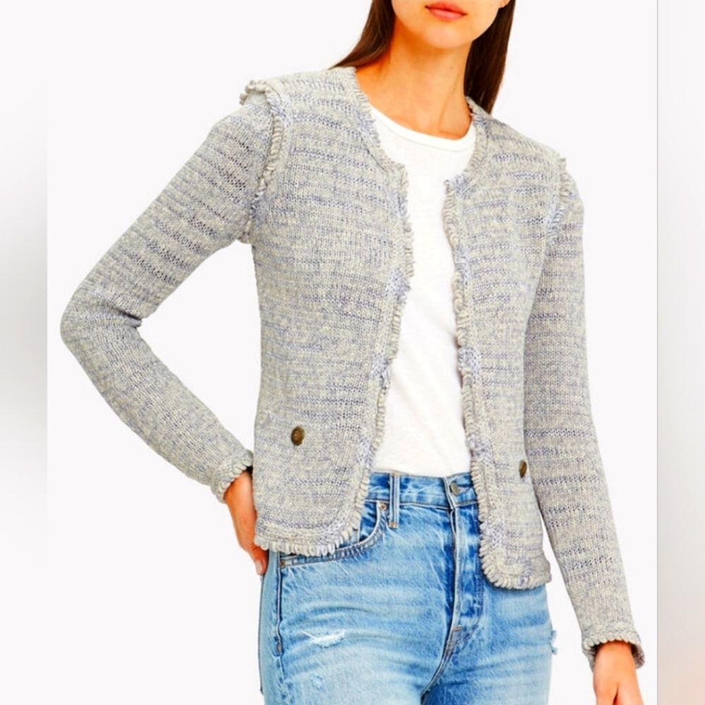 $550 INTERMIX Kaia Grey Knit Jacket Sweatet Top -6